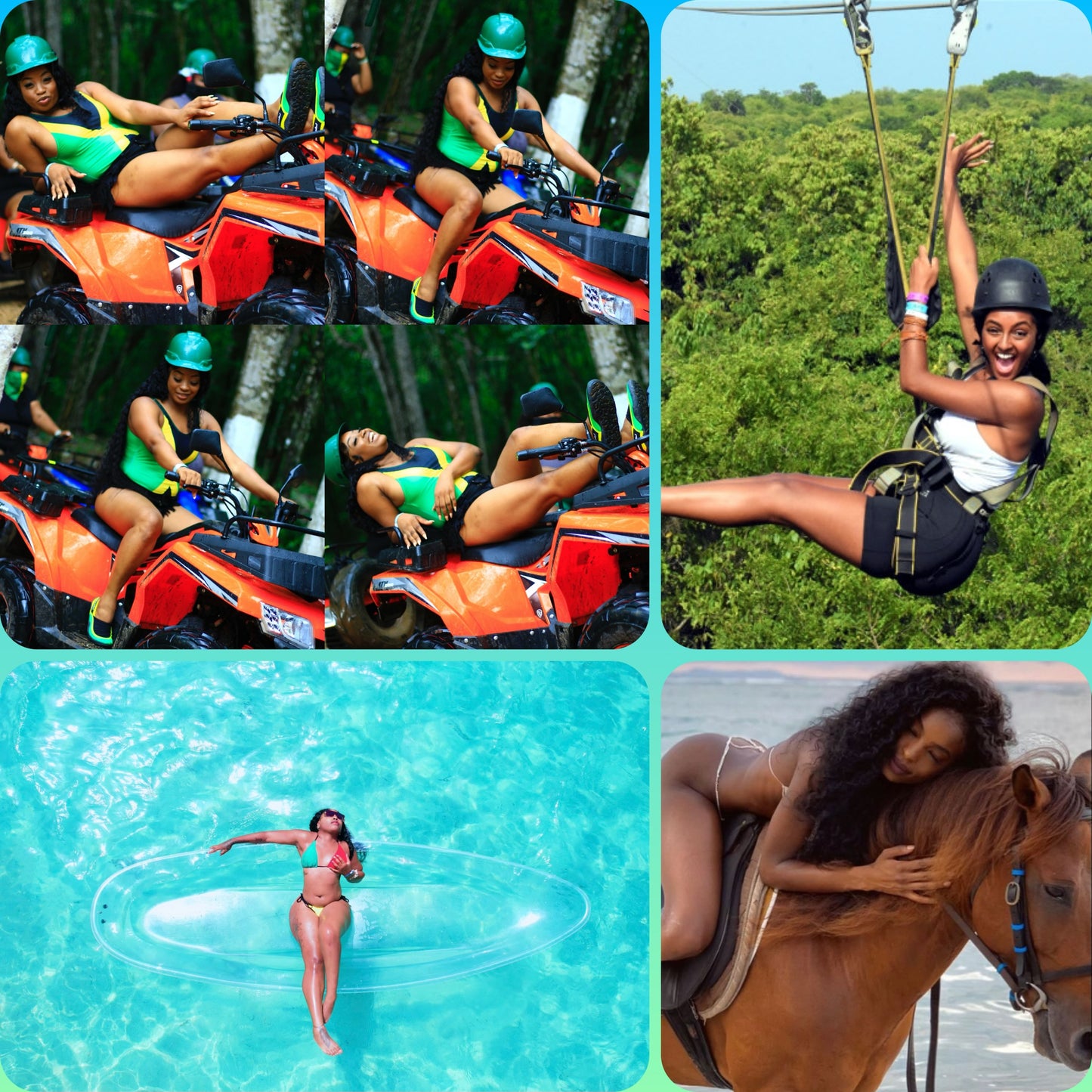 4-in-1 TOUR - ATV + ZIPLINING + HORSEBACK RIDING + CLEAR KAYAK DRONE PHOTOSHOOT.. (Transportation MUST be booked for this activity if its for only 1 person as this is a multi-location excursion) Free Transportation ONLY for groups of 3+ People.)